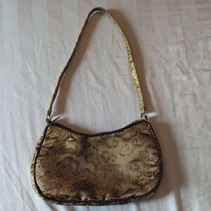 Gold Brocade Shoulder Bag - Elegant Women's Handbag
